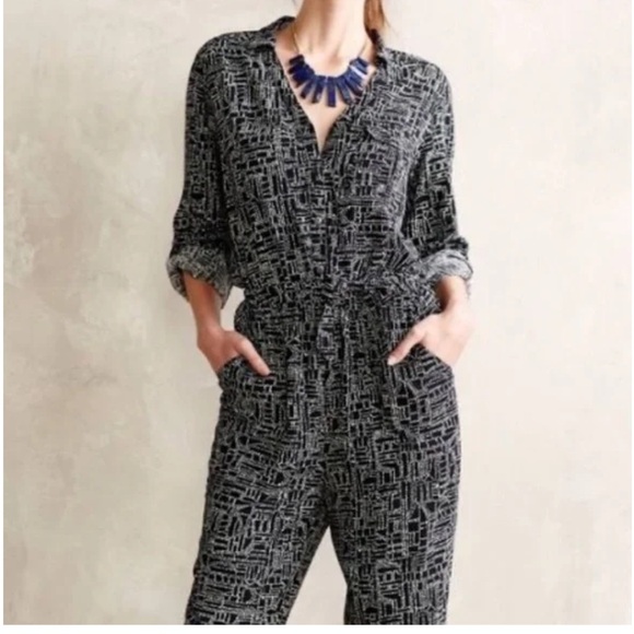 Anthropologie Pants - Anthropologie Lilia Black and White Geometric Patterned Jumpsuit